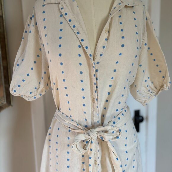 The Tiny Big Sister button down linen/cotton star print midi dress size 34/small - Picture 4 of 8